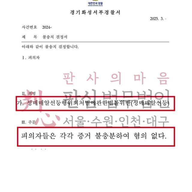 [불송치] 성매매알선 | 술집에서 접대부를 불러주는 행위로 입건된 사건, 불송치